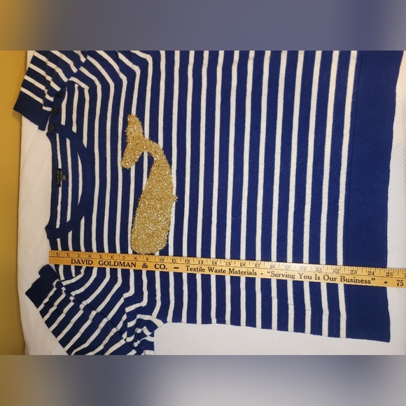 Talbots Women’s Lambswool Blend Nautical Stripe Gold Whale Sweater sz XL - Picture 5 of 8